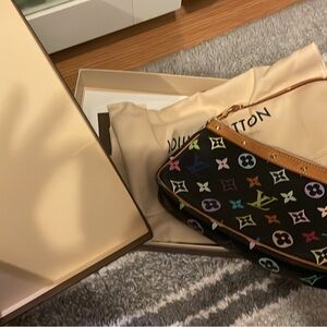 Louis Vuitton Black Multicolor Monogram Mini Pochette with Natural Vachetta Trim